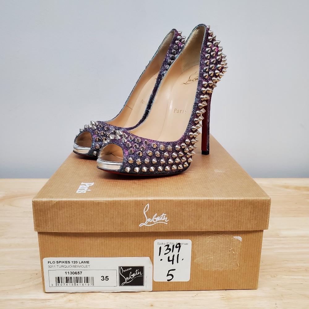 Christian Louboutin Flo Spikes 120 Turquoise Violet, 35